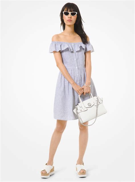 michael michael kors striped off shoulder dress